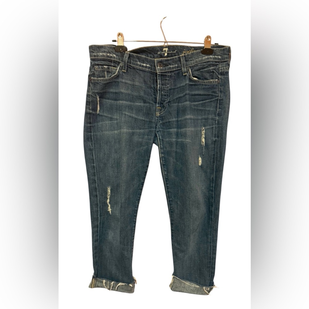 7 For All Mankind Josefina Skinny Boyfriend Jean Distressed Button Fly Size 29